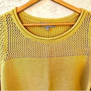 Marled Open Knit Pullover Sweater Gold Small